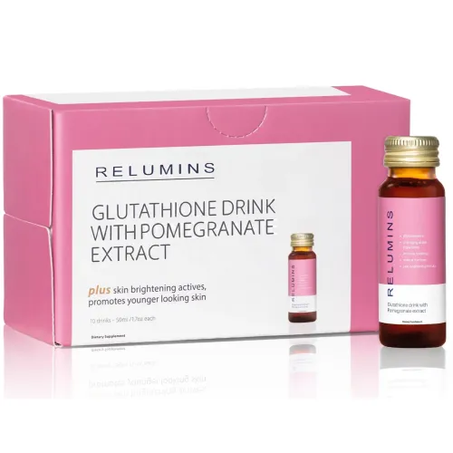 New! Relumins Beauty Glutathione Drink- Reduces Melanin and Dark Spots, Lightens & Brightens Skin and Boosts Skin Collagen Content, Firming, Reduce Wrinkles, Increases Skin Moisture, Reduce Pores - Pomegranate Flavor.