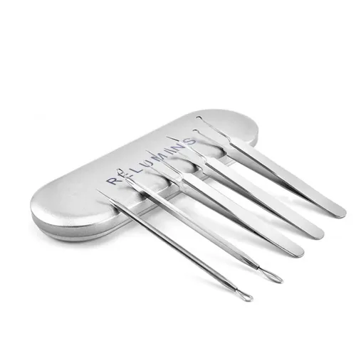 Relumins Pro Clear 5 piece Blemish, Pimple Comedone Extractor Tool Best Acne Removal Kit - Treatment for Blemish, Whitehead Popping, Zit Removing for Risk Free Nose Face Skin with Metal Case