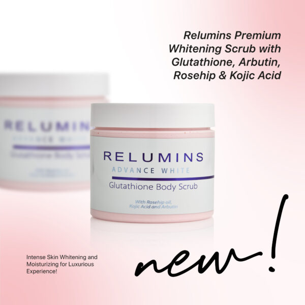 NEW! Relumins Premium Whitening Scrub 400ML amazing formula with Glutathione, Arbutin, Rosehip & Kojic Acid - Visibly Improves Stretch Marks!